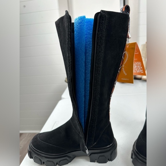 NWT Farm Rio Long Suede Black Vegan Leather Platform Boots Side Zip Size 7.5 - Picture 9 of 16